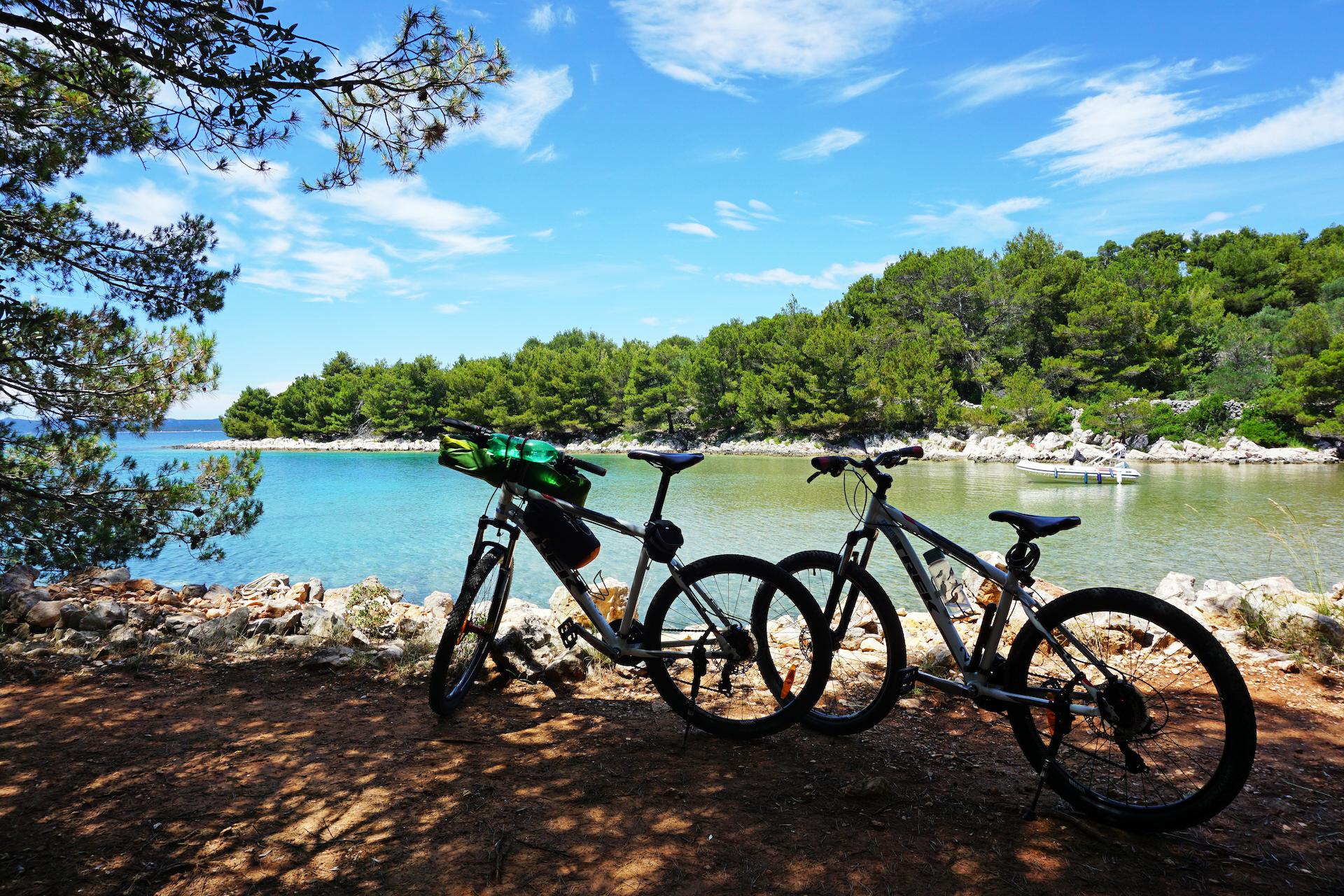 Two bicycles by the sea on island Ugljan self guided bike tour